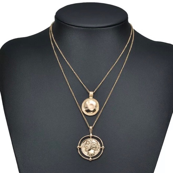 New 18K Gold Coin Vintage Double Chain Necklace - Picture 5 of 5